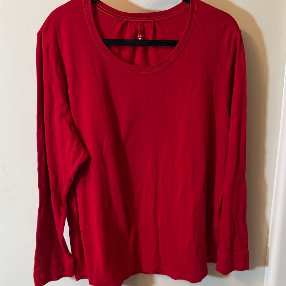 Lands' End Women's Bright Red Long-Sleeve Crewneck Top